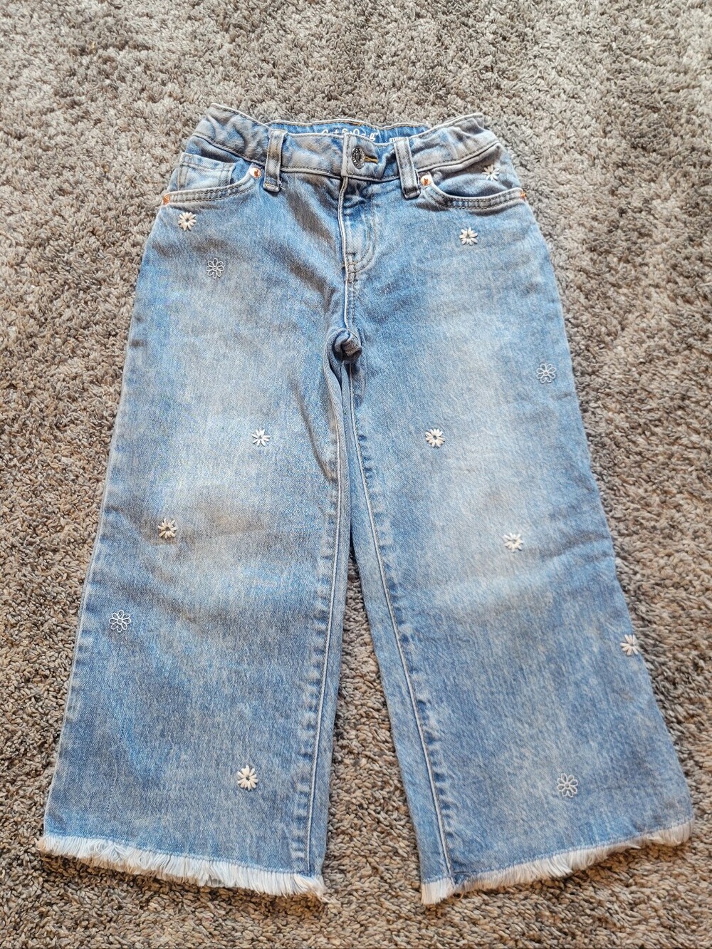 Cat & Jack Light Blue Flower Embroidered Wide-Leg Girl’s Jeans Size 4T